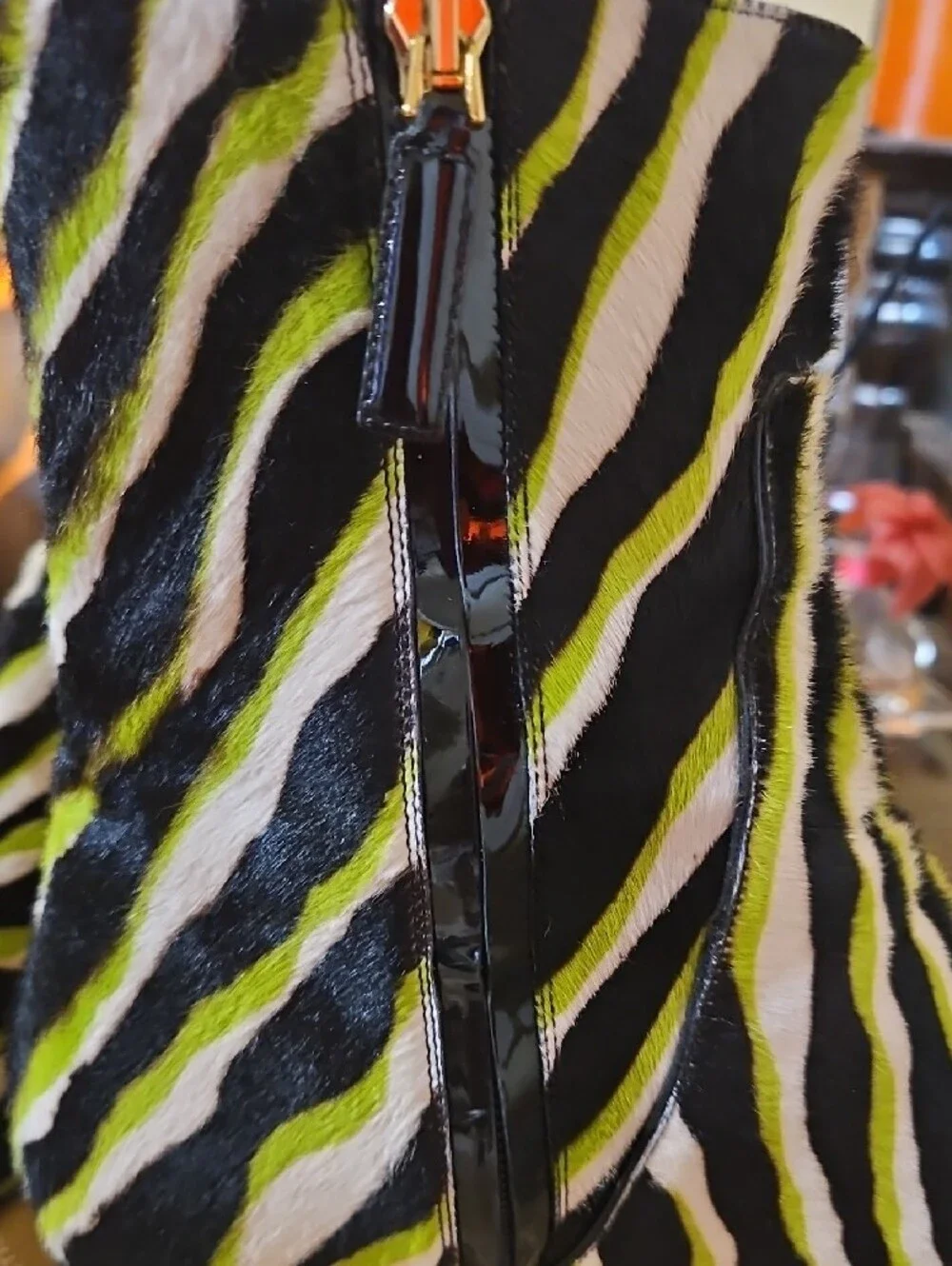 Michael Kors Black White Lime Zebra-Print Ankle Booties